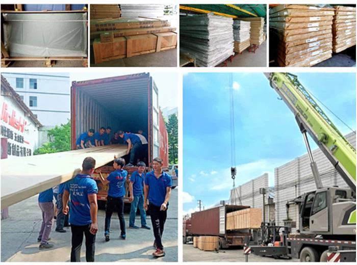 Safe shipping process for Egood sliding walls: Protective film wrapping and sturdy wooden crate packing to prevent damage during transit.