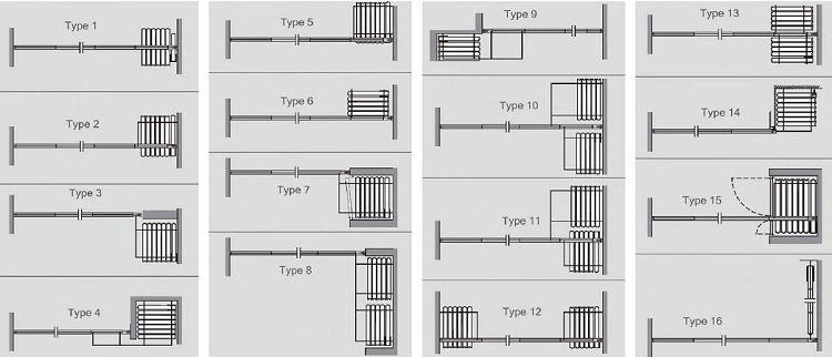 Movable partition wall stacking options diagram showing various parking layouts for banquet hall dividers. Movable partition wall stacking options diagram showing various parking layouts for banquet hall dividers.