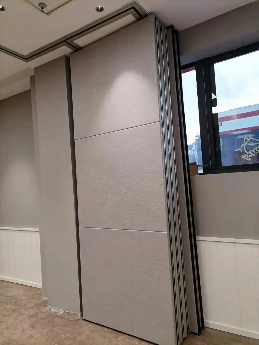 Fabric cladding acoustic movable partition wall panel stacking Fabric cladding acoustic movable partition wall panel stacking