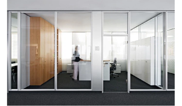 Double glazed office glass partition system with aluminum frames and soundproof glass doors Double glazed office glass partition system with aluminum frames and soundproof glass doors