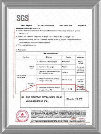 SGS certified 3-hour fire resistance test report for movable partitions SGS certified 3-hour fire resistance test report for movable partitions