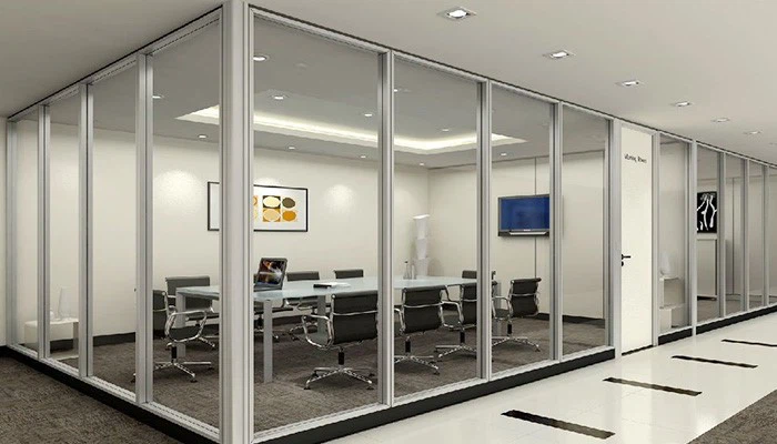 Silver Aluminum Framed Glass Partition Walls for Modern Office Meeting Rooms Silver Aluminum Framed Glass Partition Walls for Modern Office Meeting Rooms