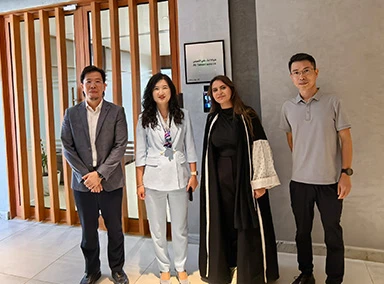 Middle East clients inspecting Egood movable partition samples at showroom Middle East clients inspecting Egood movable partition samples at showroom