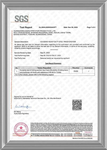 Egood G2000 Heavy Duty Steel Track System Load Bearing Test Report by SGS Egood G2000 Heavy Duty Steel Track System Load Bearing Test Report by SGS