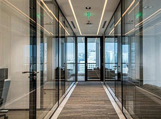 Frameless glass office partition system installed at Olympic Building, 3300mm height with STC 32dB soundproofing. Frameless glass office partition system installed at Olympic Building, 3300mm height with STC 32dB soundproofing.