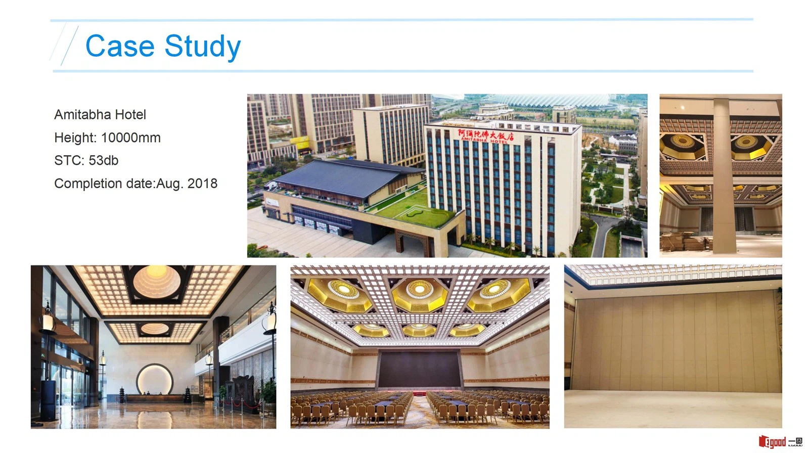 Egood Ultra-High Movable Partition Project: Amitabha Hotel Ballroom (Height 10000mm, STC 53dB) Egood Ultra-High Movable Partition Project: Amitabha Hotel Ballroom (Height 10000mm, STC 53dB)