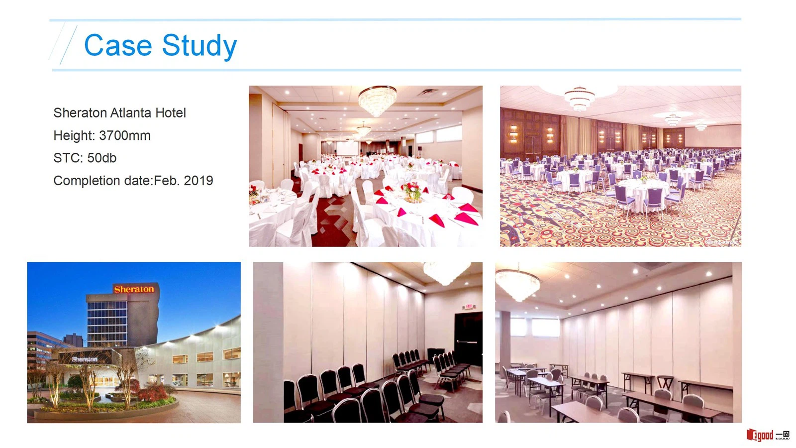 Egood Movable Partition Project: Sheraton Atlanta Hotel Ballroom (Height 3700mm, STC 50dB) Egood Movable Partition Project: Sheraton Atlanta Hotel Ballroom (Height 3700mm, STC 50dB)