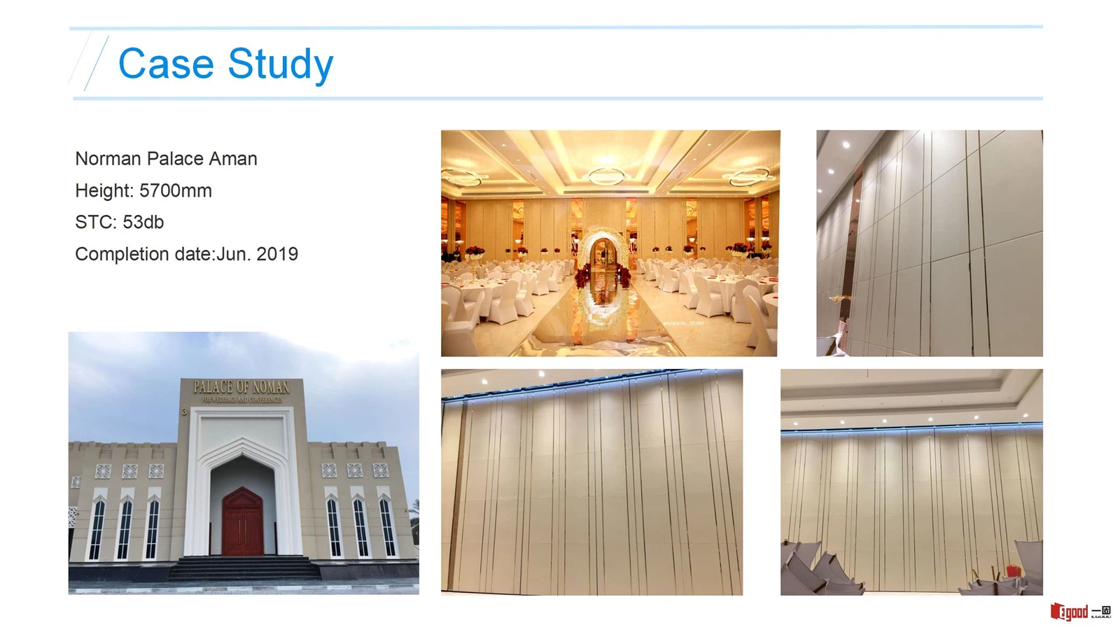 Egood Movable Partition Project: Norman Palace Aman Wedding Hall (Height 5700mm, STC 53dB) Egood Movable Partition Project: Norman Palace Aman Wedding Hall (Height 5700mm, STC 53dB)