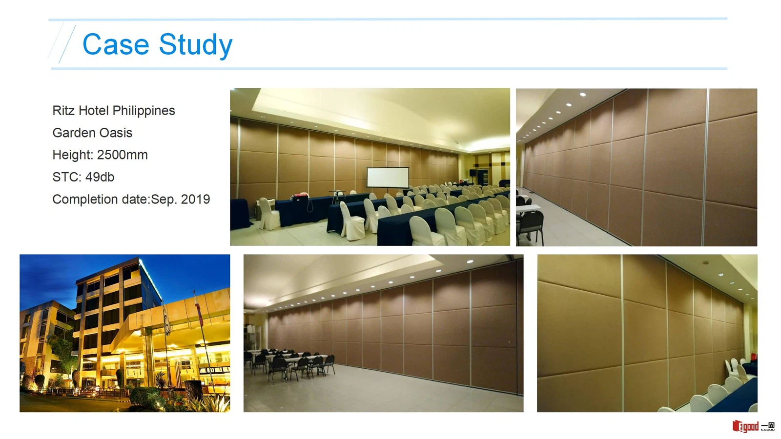 Egood Movable Partition Project: Ritz Hotel Philippines Garden Oasis (Height 2500mm, STC 49dB) Egood Movable Partition Project: Ritz Hotel Philippines Garden Oasis (Height 2500mm, STC 49dB)
